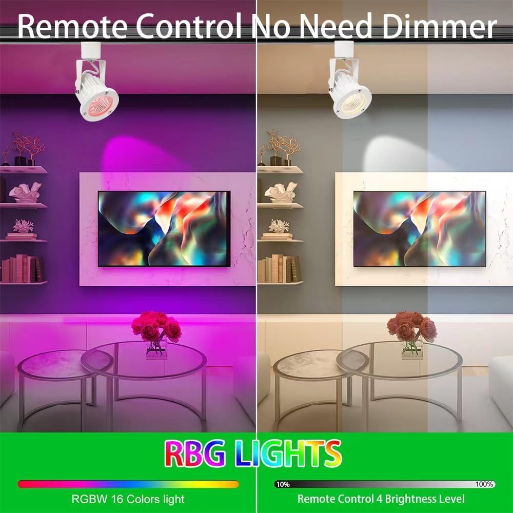 12W RGBW Track Lights Head,Color Changing Track Lighting Head Compatible with H Type Rail,16 Color RGB Track Light for Accent Retail Artwork,Task,Game-6 Pack (White)