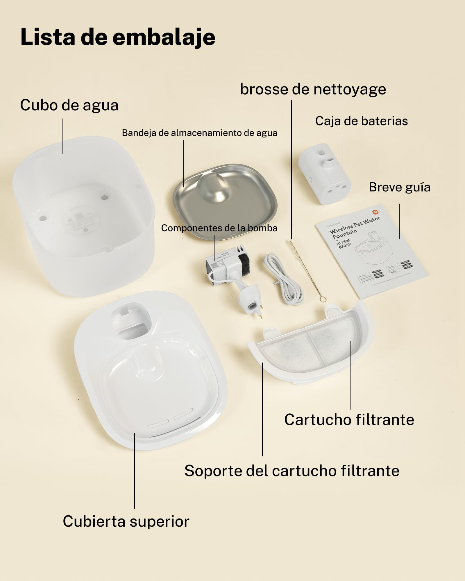 Homerunpet Fuente de Agua inalámbrica para Mascotas, Bandeja de Agua de Acero Inoxidable, Funciona con batería, dispensador automático portátil para Gatos y Perros, Seguro para lavavajillas