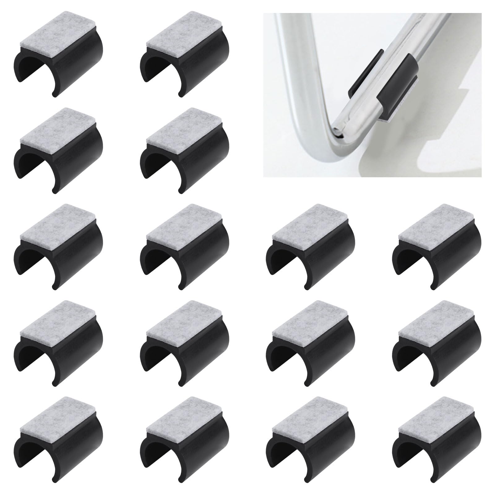 UFURMATE 16Pcs Chair Pads 25mm Plastic Chair Leg Floor Protectors with Felt Pads U Shaped Furniture Feet Protectors Non-Slip Rectangle Tubular Legs Caps (Black) — image 1