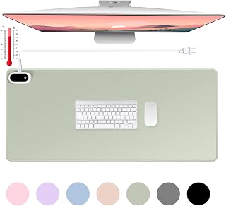 Konohan Heated Desk Mat PU Warm Mouse Pad,Gray-Green Color,31.5" X 13" | Leather Warmer Gaming Mice Mat, Only Supports 110v, 4 Hour Auto Shut-off, 5 Heating Level, Heating Office Keyboard Pad