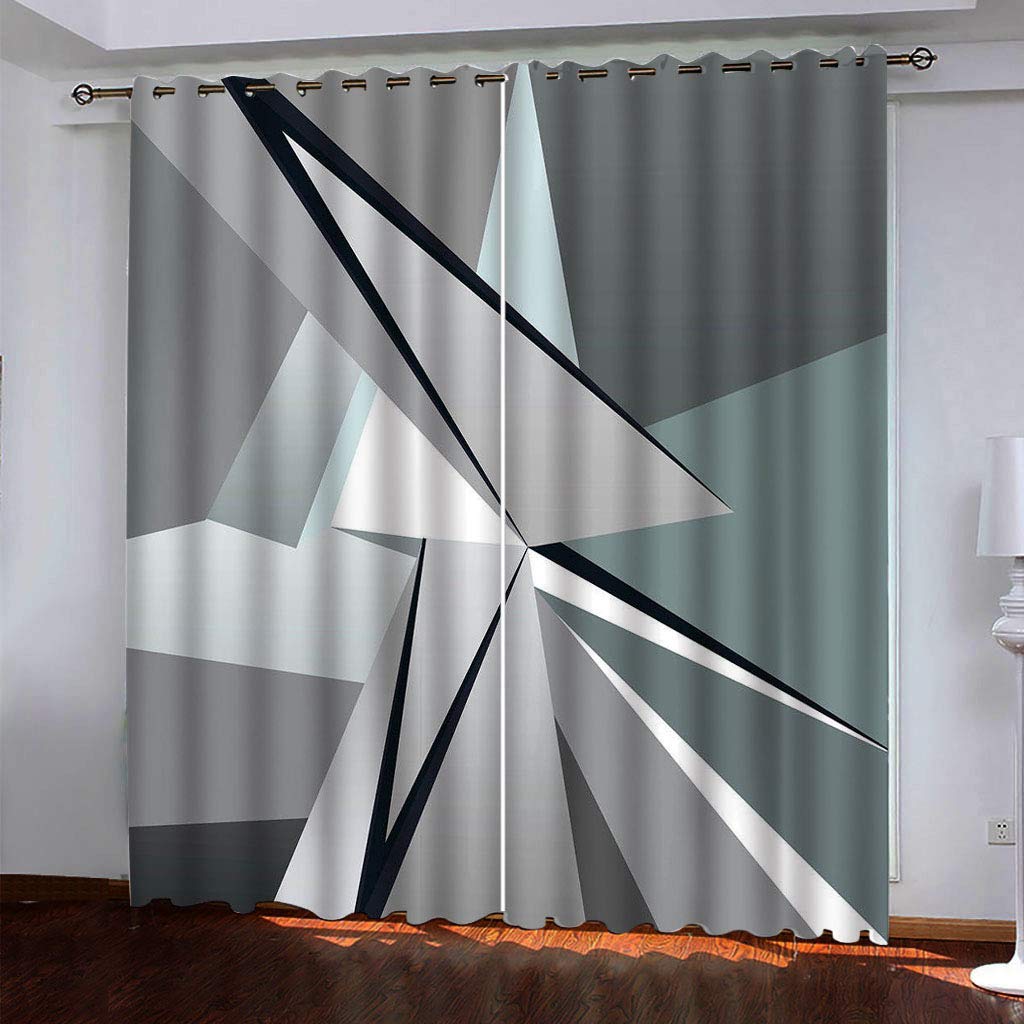 Maynuo Girls Grey Curtains For Bedroom 3D Geometric Space Eyelet Top Curtain For 62X78inch Kids Window Treatments For Home Decoration Thermal
