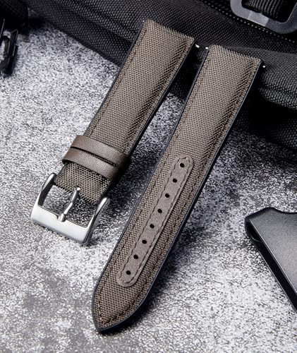 Image of BINLUN Nylon Silicone Watch Bands 18mm 19mm 20mm 21mm 22mm Quick Release Canvas Rubber Hybrid Watch Strap Replacement Watchband for Men Women 9 Colors Silver /Black Buckle