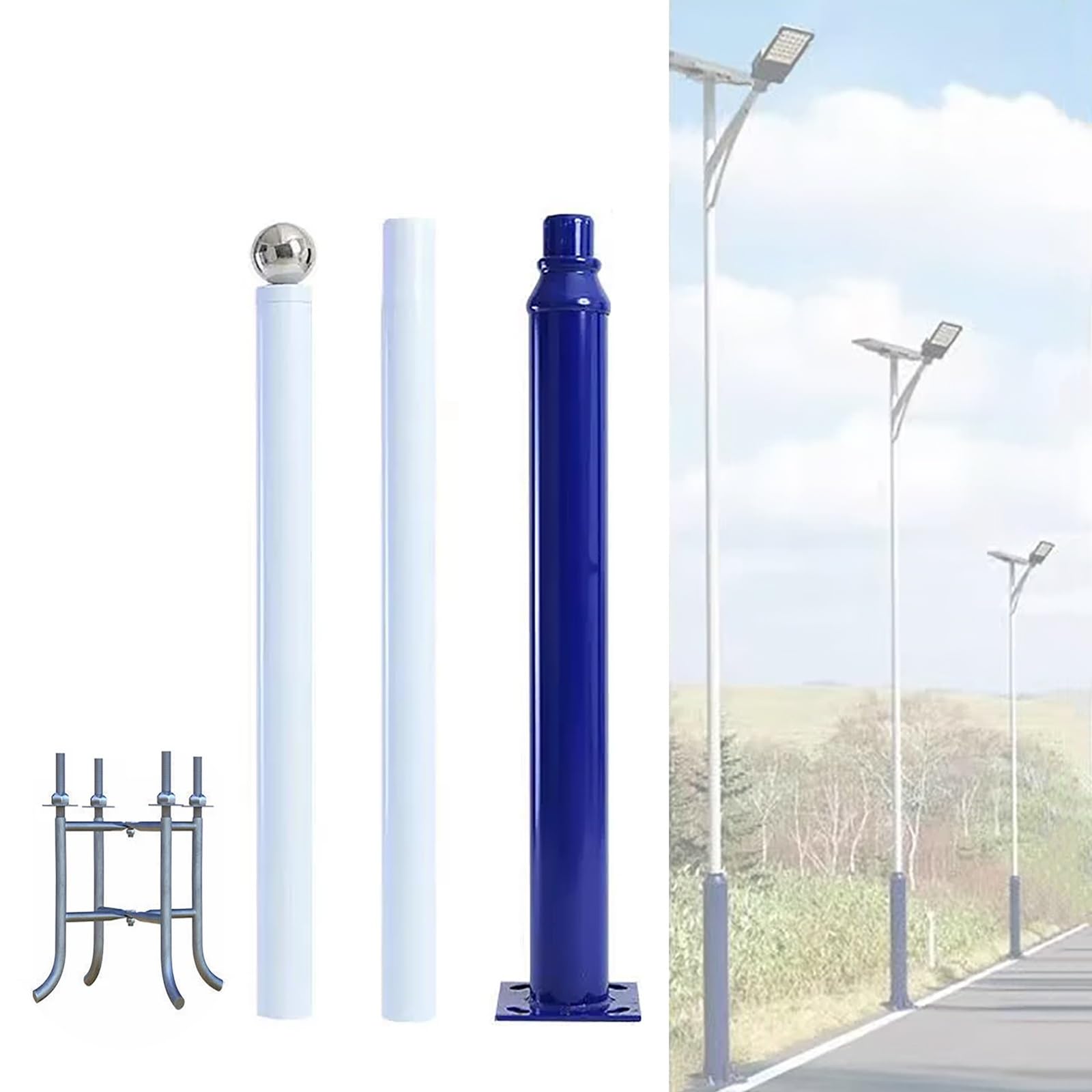 QUSYZD Outdoor Street Light Pole, Heavy Duty Metal Lamp Post with Mounting Rebar, Solar Pole Lights Outside for Parking Lots, Courtyards, Streets, Backyards,3m/10ft