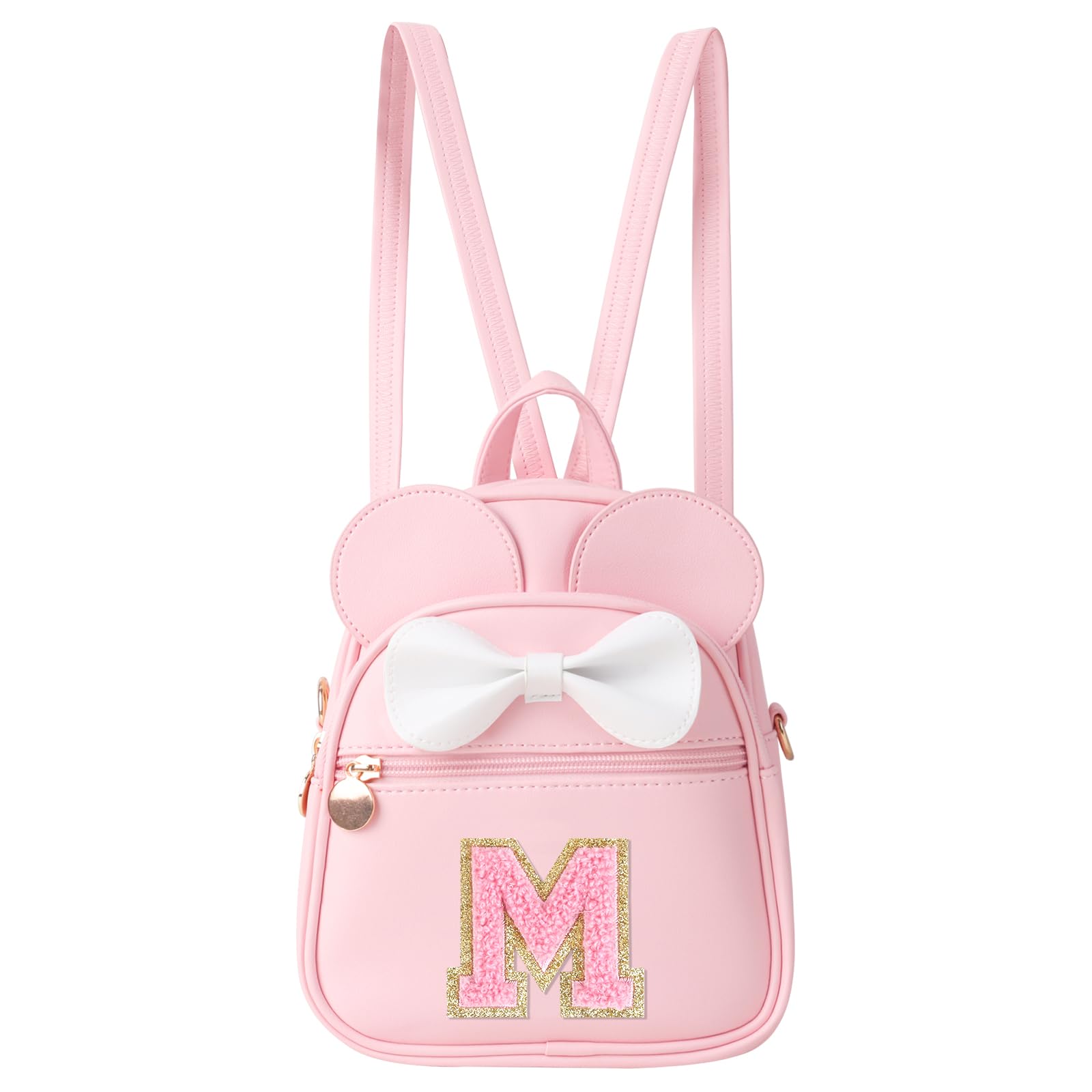 UIXIZQ Personalized Toddler Backpack for Girls 3–10, Cute Mini Bowknot Mouse-Ear Toddler Bookbag Crossbody Purse, Small Daypack Wallet Set, Initial