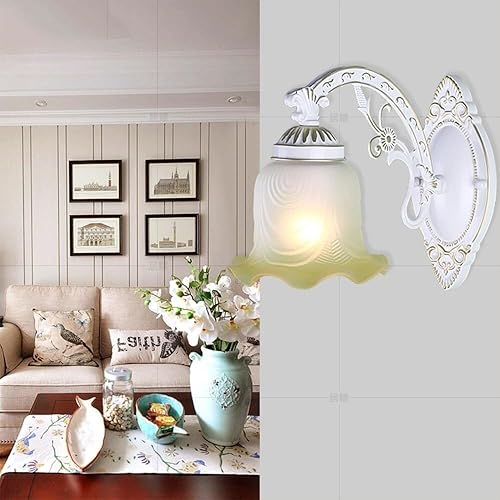 Miniatura 3 de Aplique de pared de estilo europeo vintage acampanado flor vidrio luz oro blanco rústico lámpara de metal moderno sombra degradado E26E27 base para