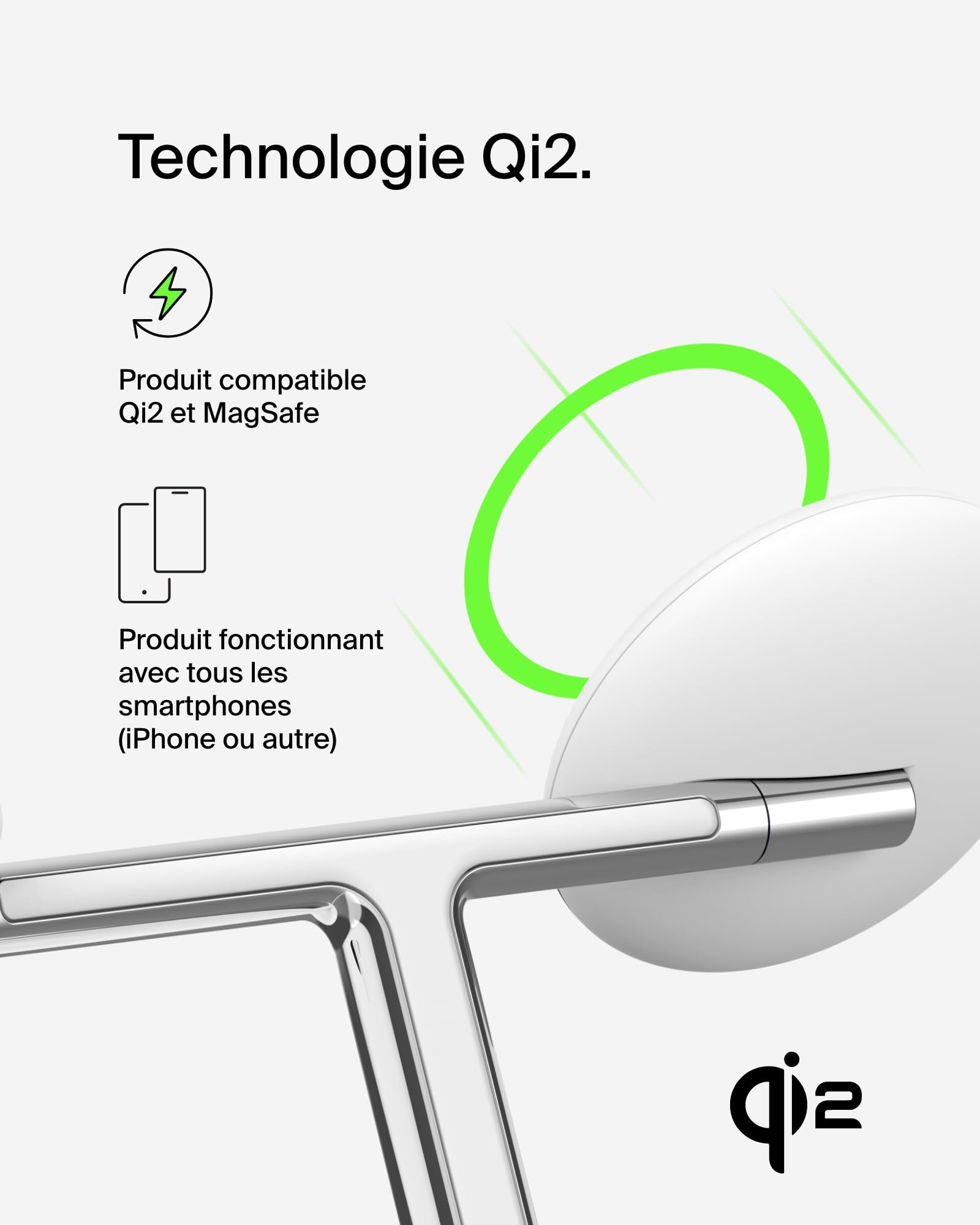 Belkin BoostCharge Pro Station de Recharge 3-en-1 avec Qi2, 15 W, MagSafe, pour l'iPhone 17, iPhone Air, 16, Pixelsnap, AirPods, Apple Watch, etc., Adaptateur Secteur Inclus - Blanc