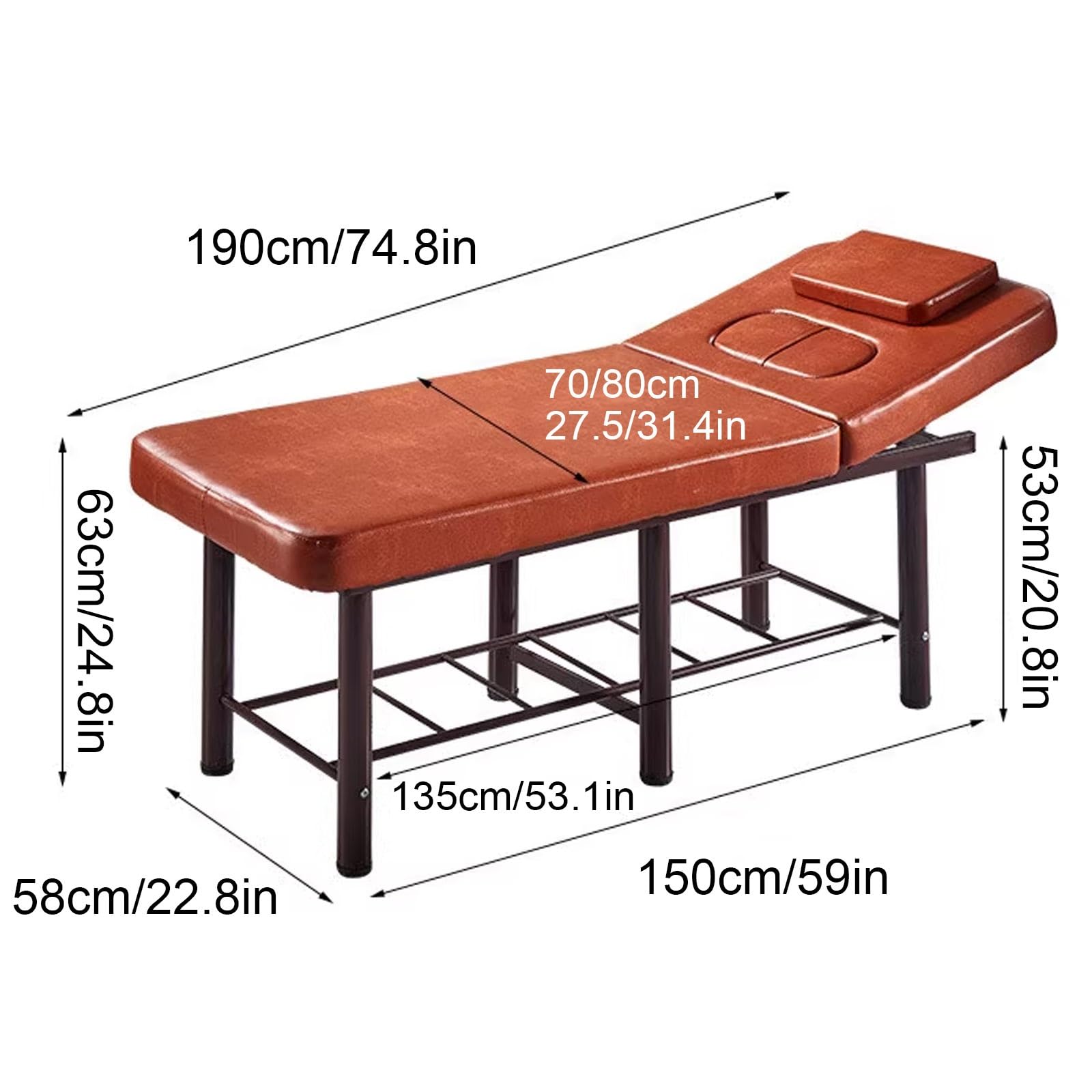Lettino da massaggio regolabile, lettino per fisioterapia largo 70/80 cm, lettino da salone con poggiatesta e spazio per il petto rimovibili, lettino per ciglia per saloni di (190*80*63cm