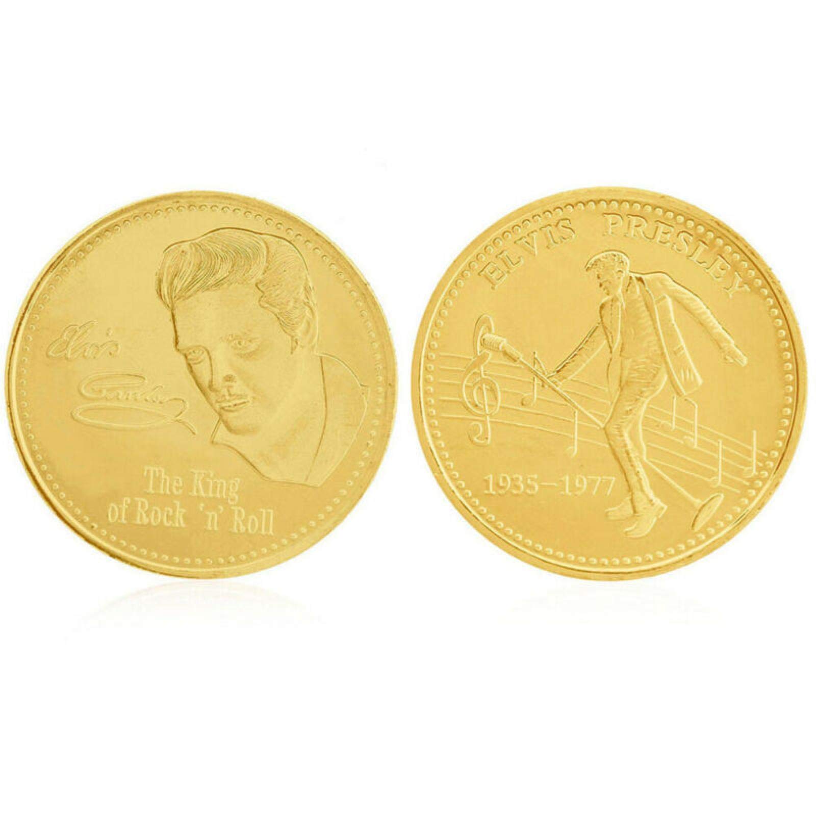 Pièce Commémorative Elvis Presley Plaquée Or - 40mm - Collection Roi Du Rock - Cadeau Déco Et Collection