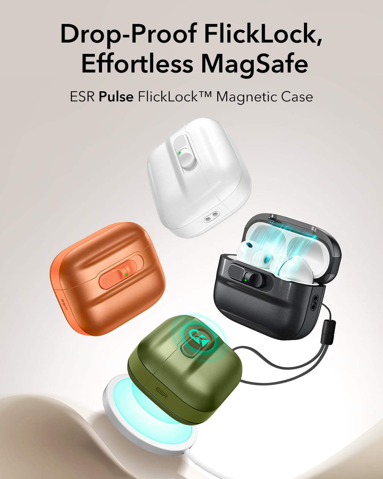 Apple AirPods Pro（第3世代） ESRマグネットカバー付き ESR AirPods Pro 3 ケース ORBIT MagSafe対応 ハイブリッド チタニウム