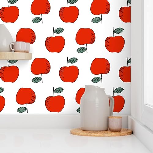 Miniatura 8 de Spoonflower Papel tapiz autoadhesivo de 12 x 2 pies  Manzanas rojas para niños, frutas dulces y frutas, linda comida, blanco, verano, otoño,