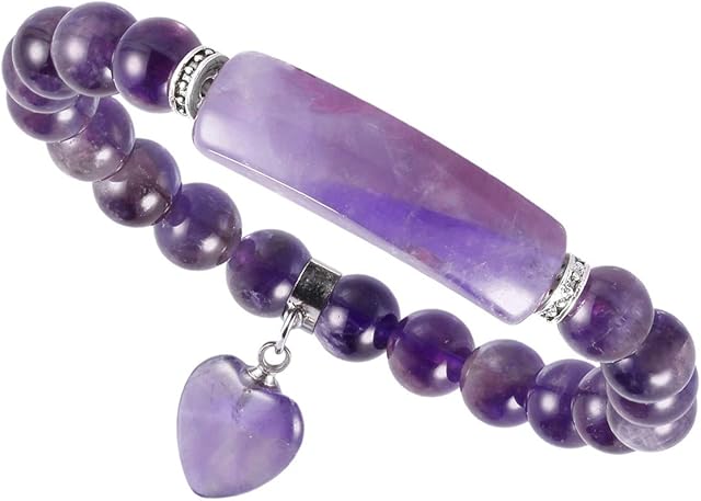 mookaitedecor 8mm Semi Precious Gemstone Beads Bracelet for Chakra Reiki Energy, Healing Crystal Love Heart Charm Romantic Bracelet Women Jewellery Gift
