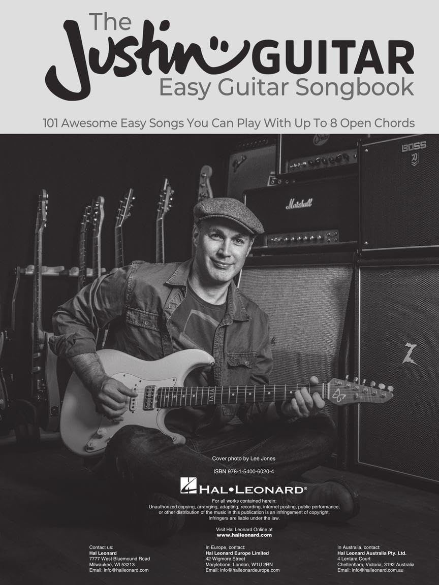 JustinGuitar Easy Guitar Songbook 101 Songs with Up to 8 Open Chords | Beginner Guitar Sheet Music and Chord Diagrams | Learn to Play Popular Songs with Easy Chords | Hal Leonard Guitar Method