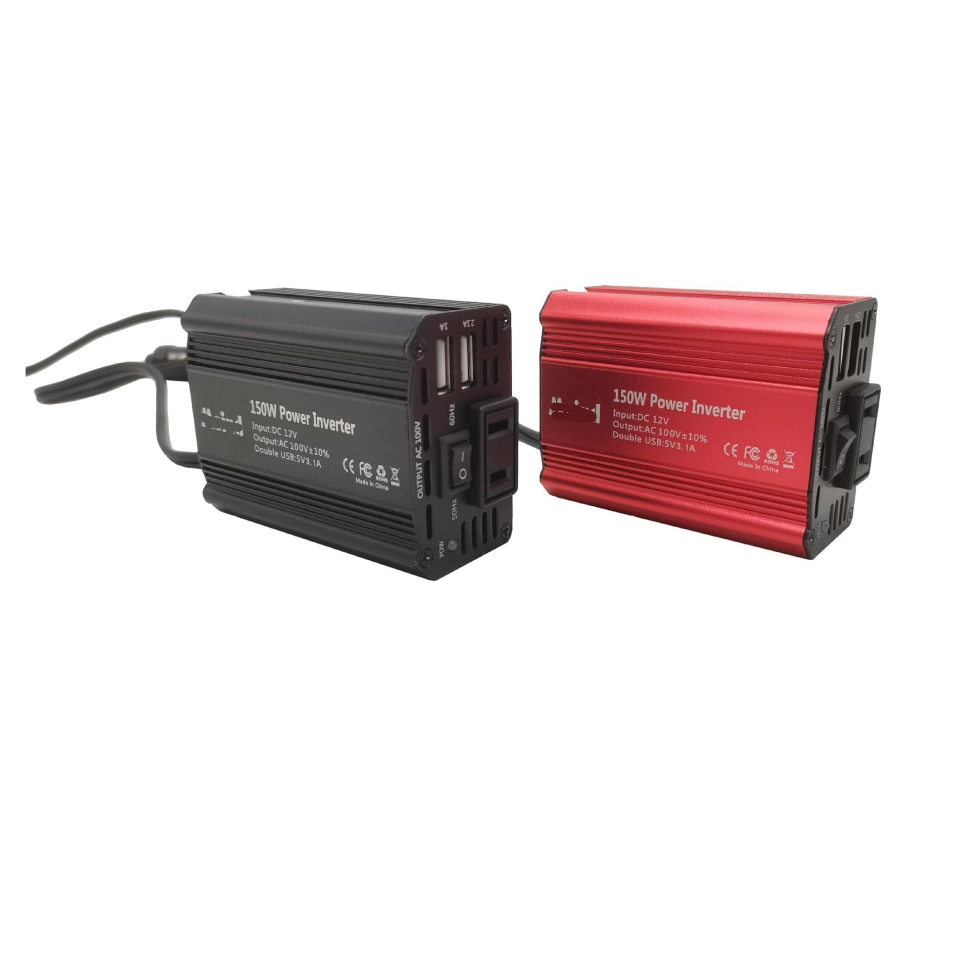 Inversor estándar japonés de Onda corregida de 150W Rojo Negro DC12V a AC100V50HZ 60HZ Ajustable(Red)