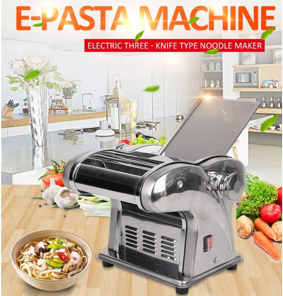 220V Electric Pasta Maker, Automatic Noodle Machine Spaghetti Maker Commercial Stainless Steel Dough Cutter Dumplings Roller Noodles Hanger (2 Knives)