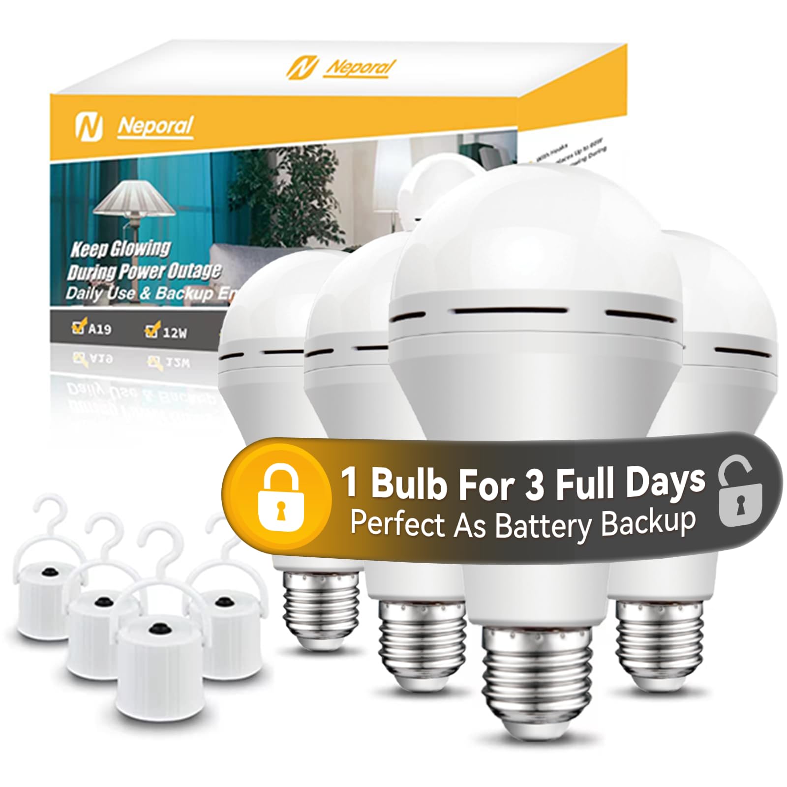 Photo 1 of Neporal Emergency Rechargeable LED Light Bulb (Daylight, 4 Pack)