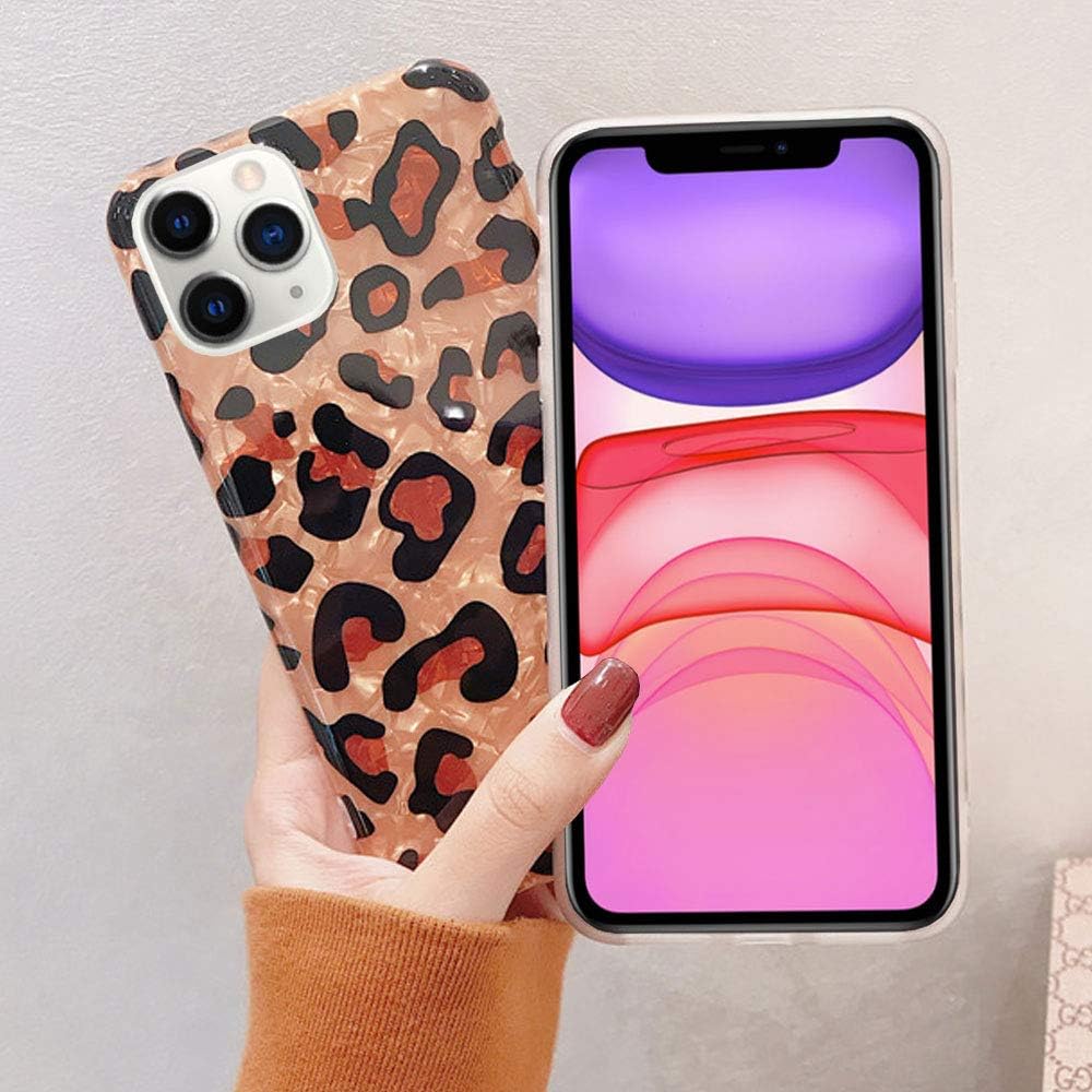 J.west Case for iPhone 11 Pro 5.8", Luxury Sparkle Bling Translucent Leopard Cheetah Print Soft TPU Silicone Phone Case Slim Fit Fashion Design Animal Pattern Protective Cover for Girls Women