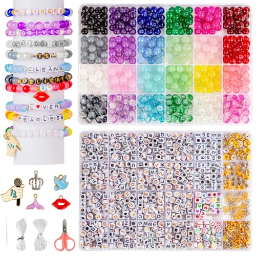 Goldwise Friendship Bracelet Kit - 2 Boxes with 24 Colors Glass(8mm) and Letter Beads (A-Z) for Jewelry Making Varieties of Charms Bracelet Making Kit DIY Crafts for Gifts