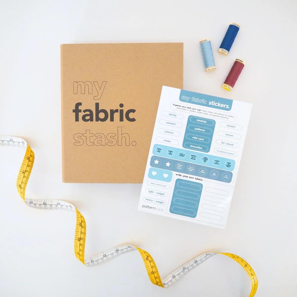 Patterntrace My Fabric Stash Folder – A5 Ring Binder Fabric Organizer with Double-Sided Swatch Cards, Dividers & Stickers – Eco-Friendly & UK Made