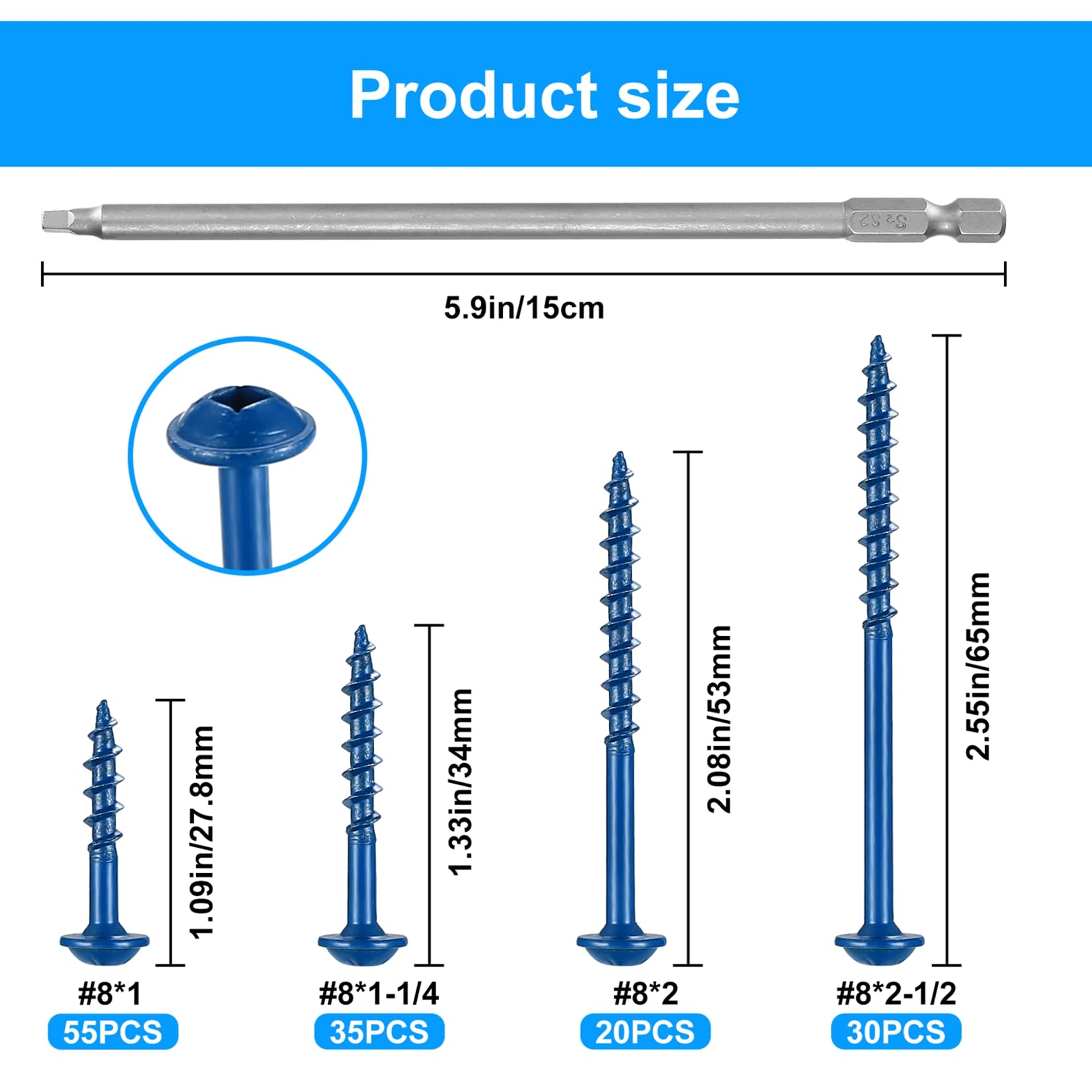140pcs Pocket Hole Screws, #8 Self Tapping Wood Screws, Square Drive Coarse Thread screws, Pan Head Wafer Head Machine screws - Image 2