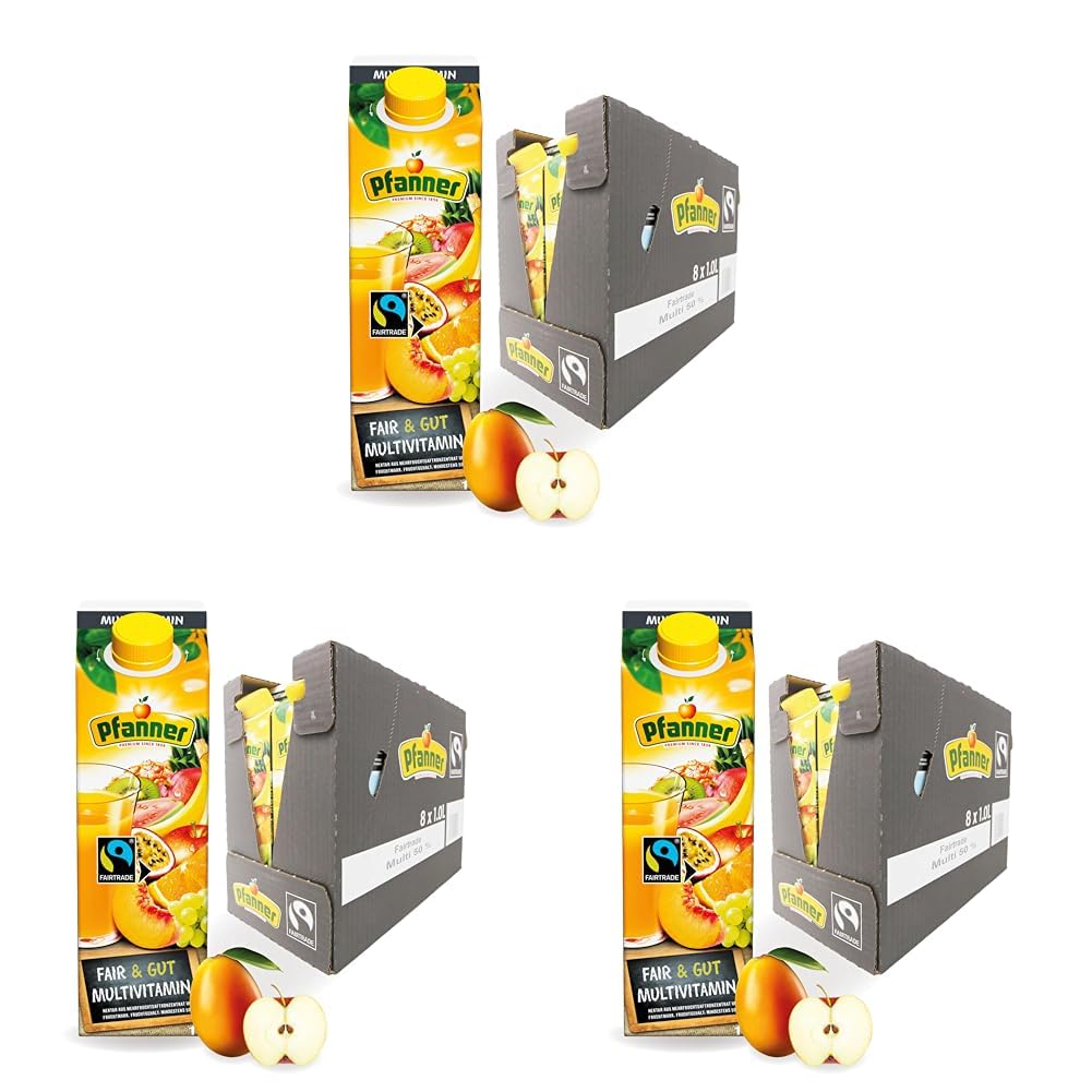 Pfanner Fairtrade Mango Maracuja Getränk (8 x 1 l) - 25% Fruchtgehalt – Fruchtgetränk im Vorratspack mit Vitamin C (Packung mit 3)
