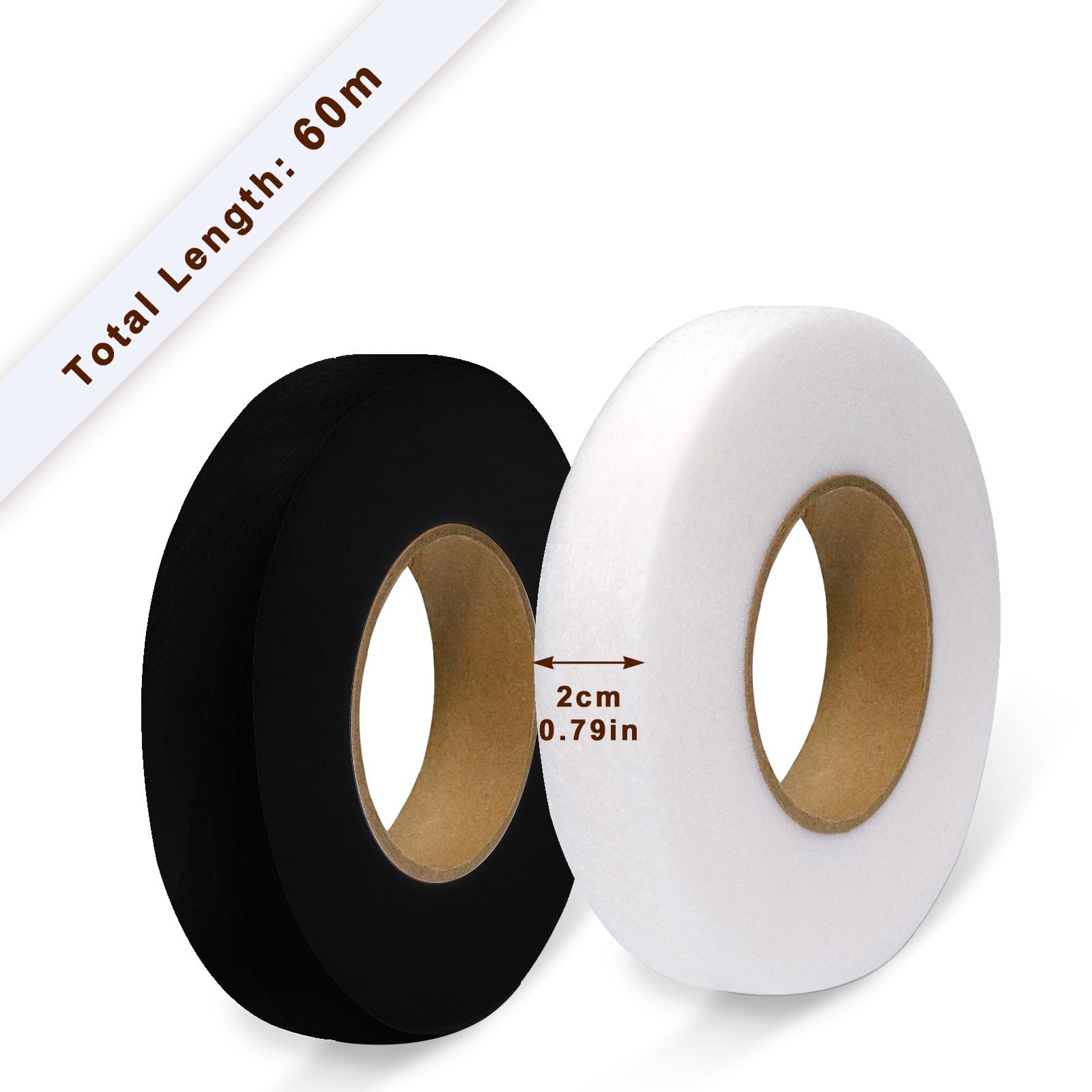 Strijkbandset, 50 meter, breedte 20 mm, wit zwart, polyamide strijkband, zoomvlies voor het repareren en repareren van stof, gordijn, gordijn, broek