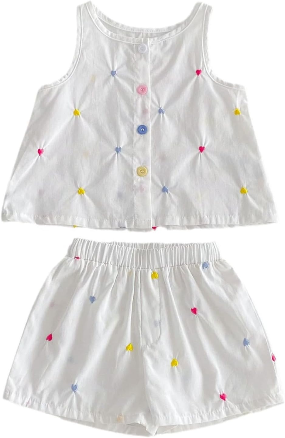 Baby Girl Summer White Embroidered Ruffle Sleeveless Top and Green Bloomers Set