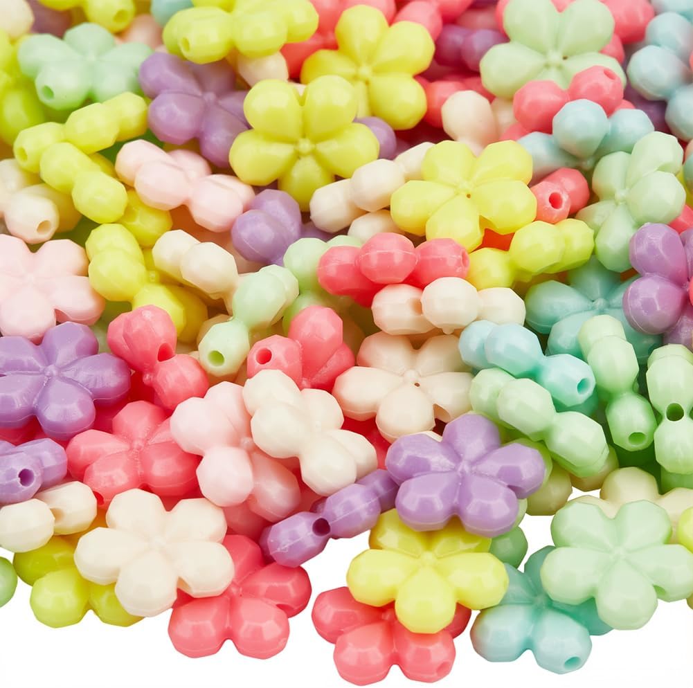 1 Box 150PCS Opaque Faceted Acrylic Flower Beads with Holes Blue Pink Green Purple Assorted Floral Shaped Spacer Loose Bead Charm Bulk for Jewelry Making Necklace Bracelet DIY Craft Supply - Image 7