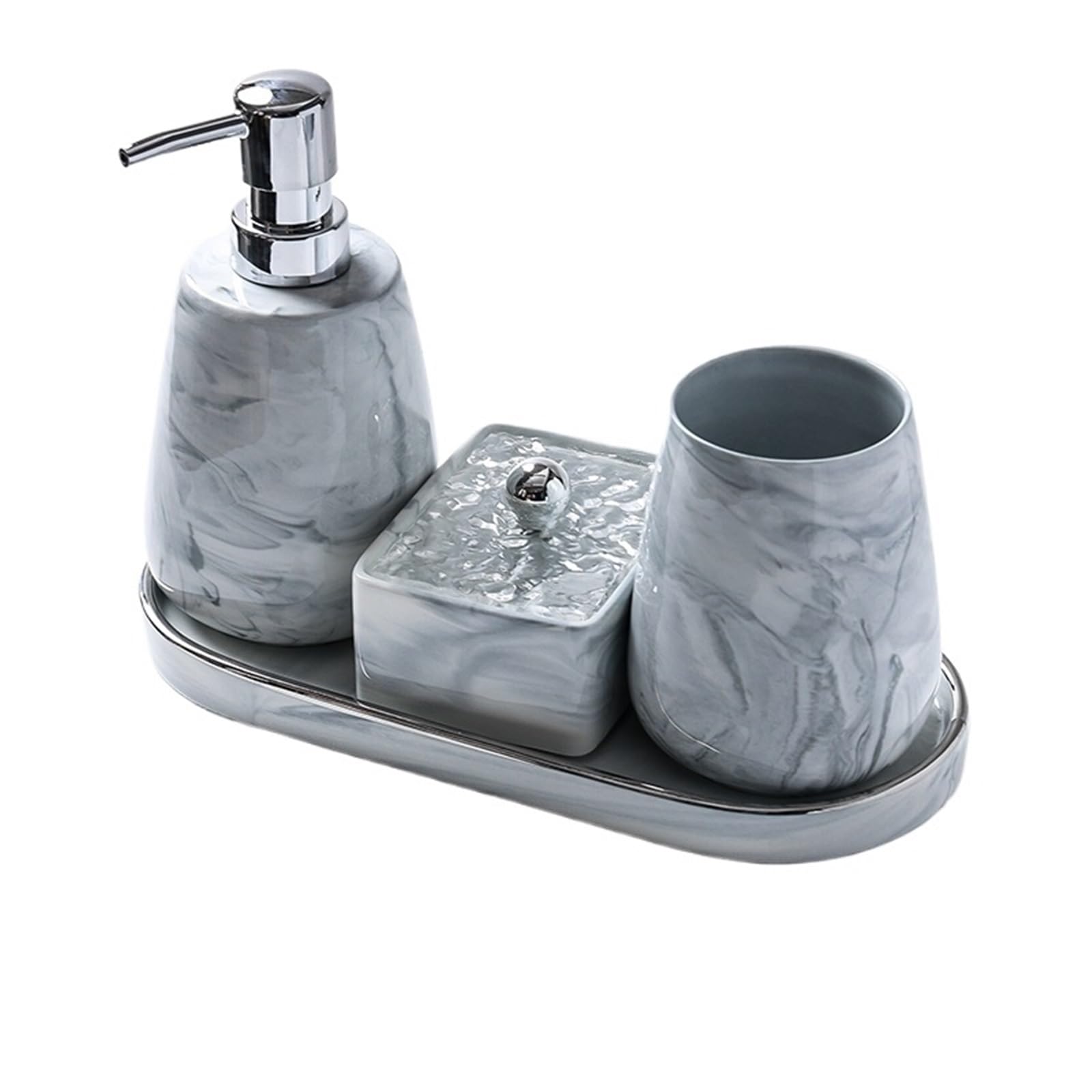 Soap Dispenser Bathroom Toiletries Set 4 Pcs Include: Lotion Soap Dispenser, Mouthwash Cups, Cotton Swab Box And Tray