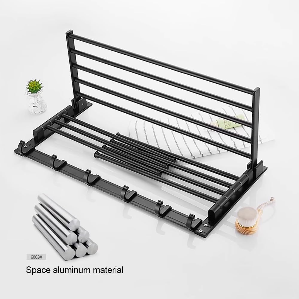 Towel Shelf Black Folding Towel Rack, Wall-Mounted Multifunctional Bathroom Storage Rack, Rotating Towel Bar Tower Holder(Color:5 Rod,Size:60cm)