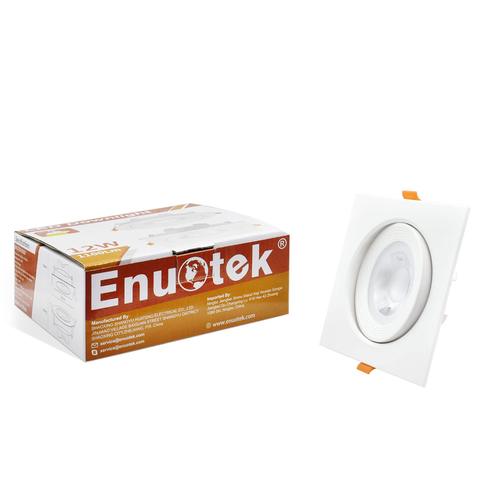 ENUOTEK 12W Regulable Lampara Foco Downlight LED, Orientable Cuadrado Empotrable Techo, CCT 3000K 4000K 5000K Ajustable, Agujero de Techo Diámetro 120-130MM Lot de 1