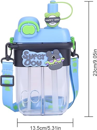 Miniatura 6 de HiGropcore Botella de agua Kawaii con pajilla, botella de agua de doble cámara con correa ajustable, jarra de agua portátil a prueba de fugas, 27