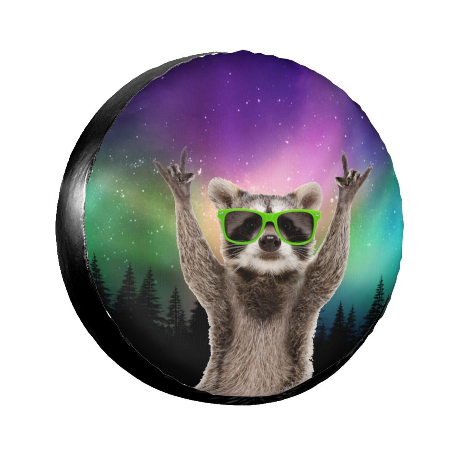 Raccoon Aurora Spare Tire Cover for Rv Trailer Camper Truck SUV - Cute Raccoon Animal Wheel Protectors Cover Waterproof Fabric for Travel Camping Outdoor,Universal Fit,15 inch