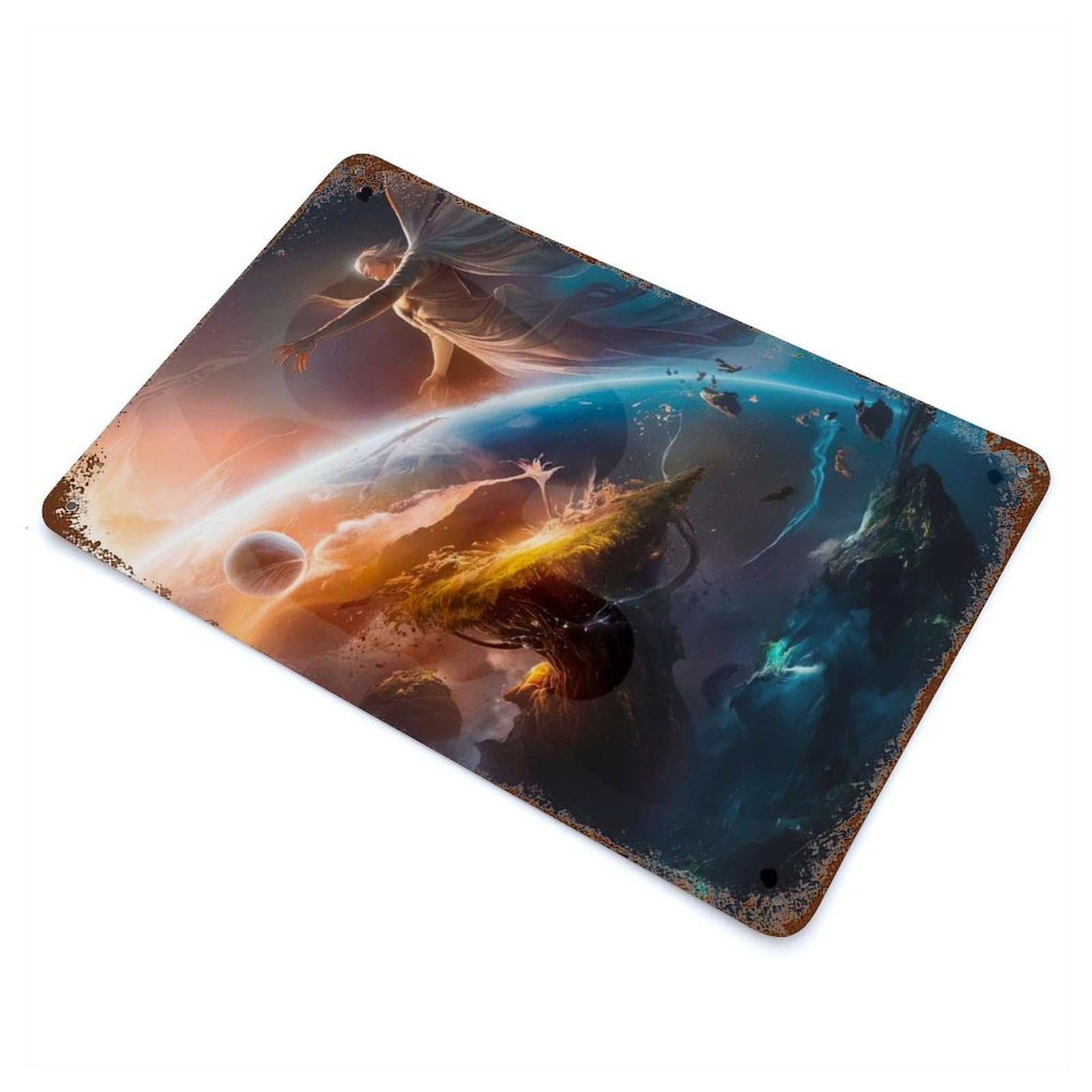 Cosmic Protector Rust Effect Tin Sign 11.8"x7.9", Ideal for Farmhouse, Kitchen And Entryway Decor
