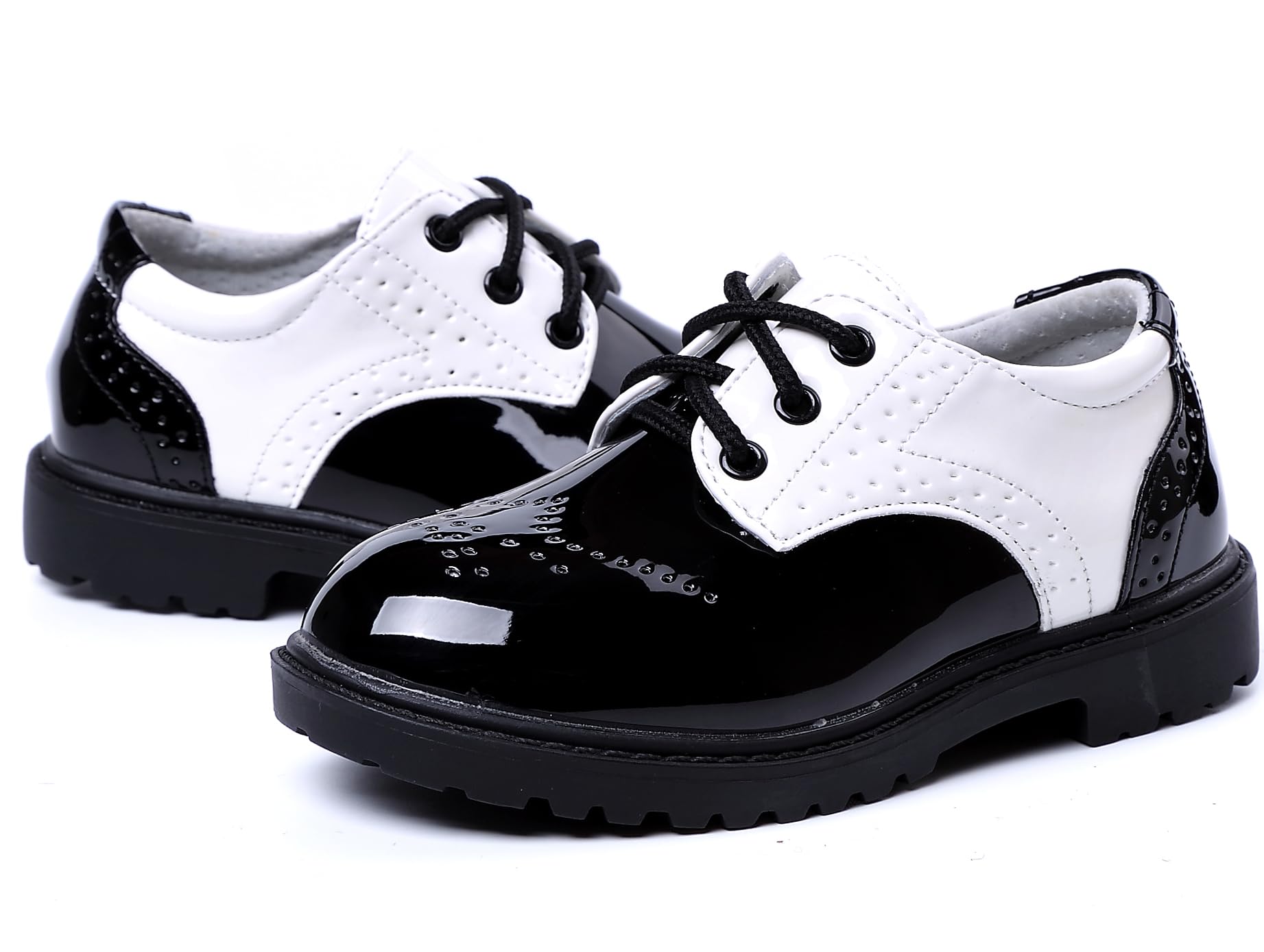 PPXID Garçon Fille Mixte Enfant Ecole Cuir Oxford Chaussures de Ville à Lacets pour Mariage Costume