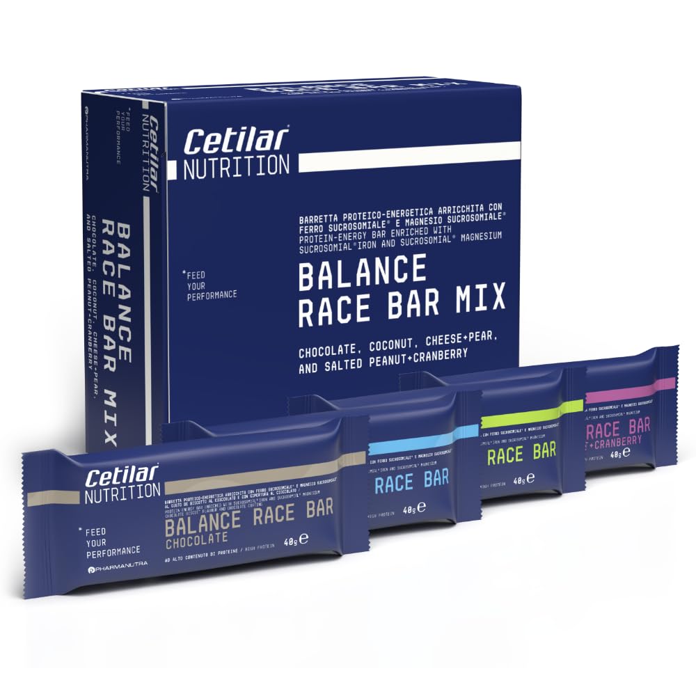 Balance Race Bar Mix, 8 Barrette energetico-proteiche da 40 gr cad., 4 gusti assortiti, formula bilanciata, con Ferro e Magnesio Sucrosomiali®, Energia durante l'allenamento, Cetilar Nutrition