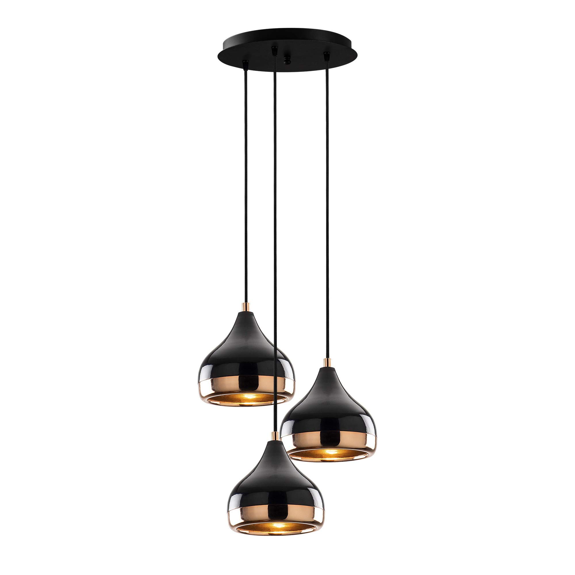 Opis PL5 klein 3er Gruppe (Ø17cm) – Elegante Hängelampen aus schwarzem Metall und Kupfer