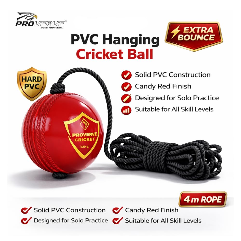 PROVERVE Hanging PVC Cricket Ball for Kids | Cricket Hanging Ball for Practice | Easy to Hang & Ideal for Indoor and Outdoor Batting and Heavy Training | Swing Ball for Adults Red,(Pack of 1)