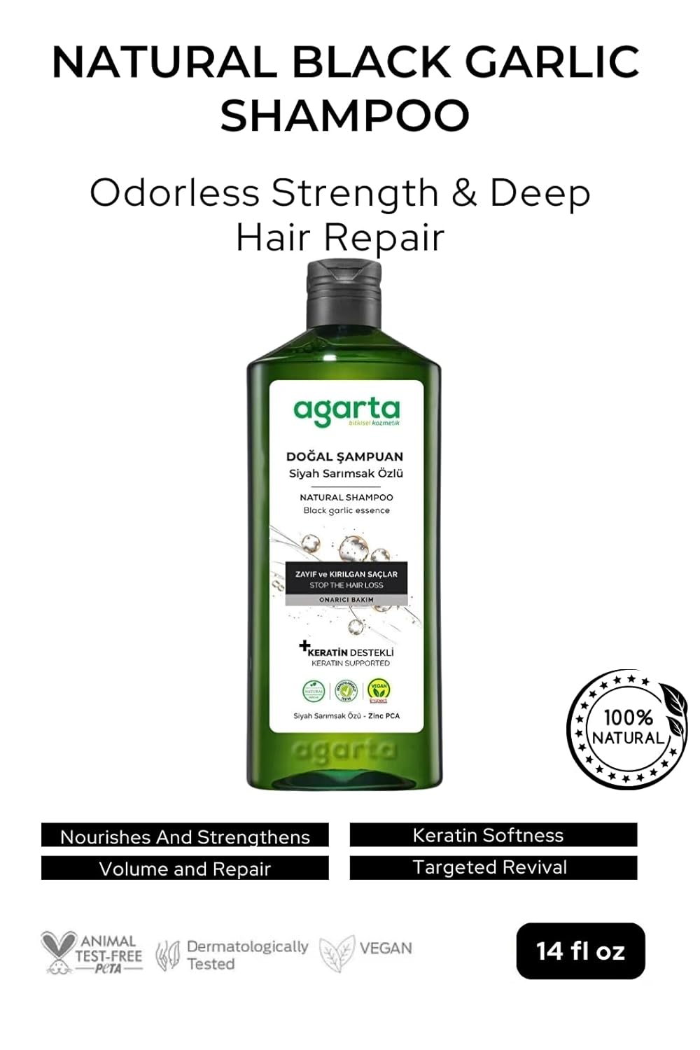 Black Garlic Shampoo – Botanical Hair Care Shampoo for Shine & Strength, Vegan Clean Formula – 14 fl oz - Image 2