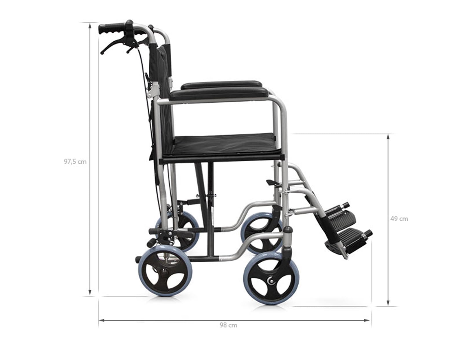 QUIRUMED Silla de ruedas para casa, ancho asiento 41 cm, silla de ruedas de tránsito, Ligera, Plegable, Bolsillo portadocumentos, Para mayores, Para minusválidos