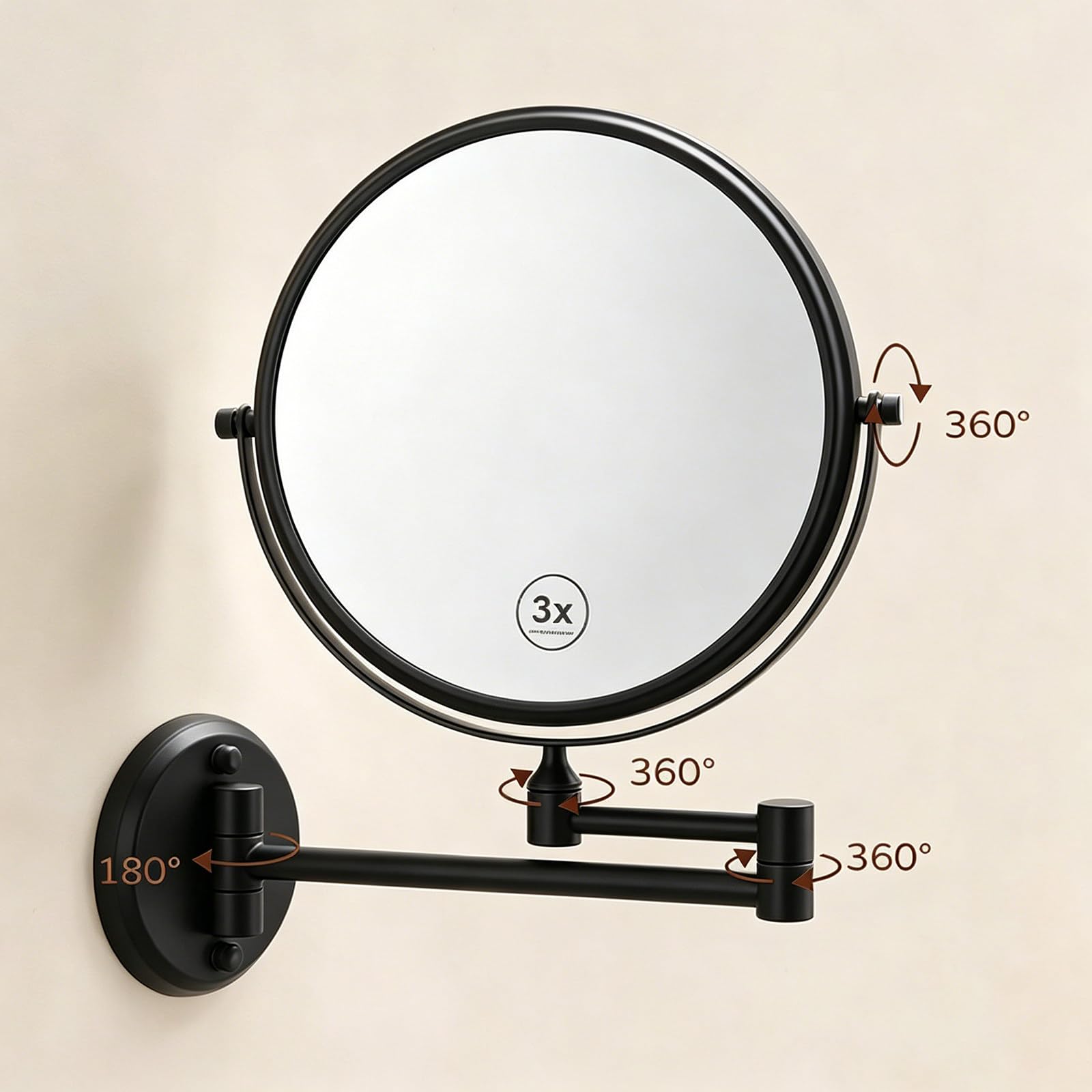 8 Pollici Specchio Cosmetico da Parete Telescopico, Specchio da Trucco Pieghevole da Parete con Ingrandimento 1X/3X, Girevole a 360° Specchio da Bagno, per Trucco e Rasatura in Bagno