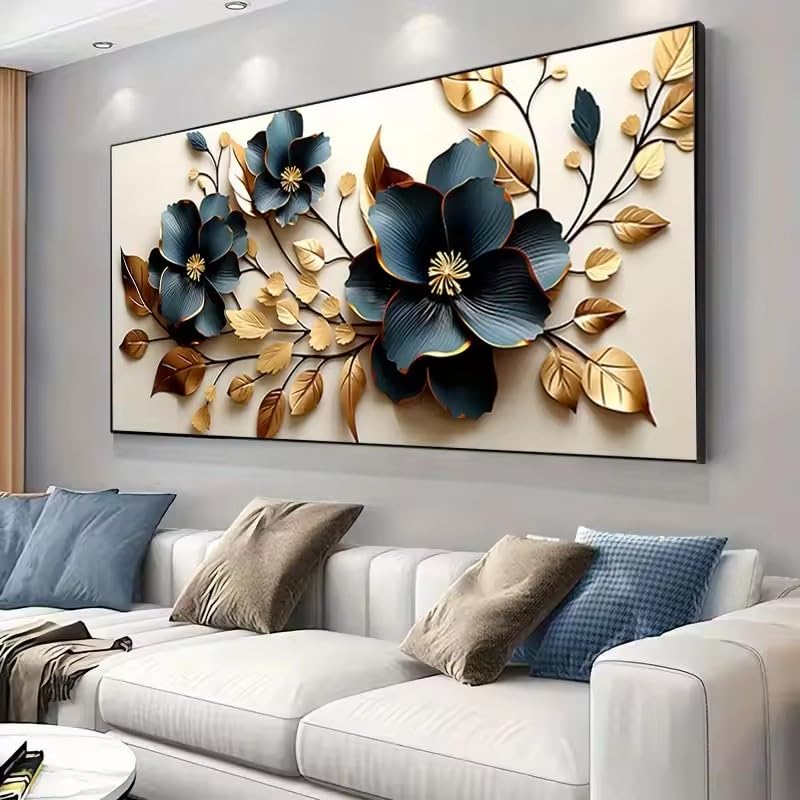 Tableau moderne 2D bleu et or pour instaurer la sérénité dans votre maison