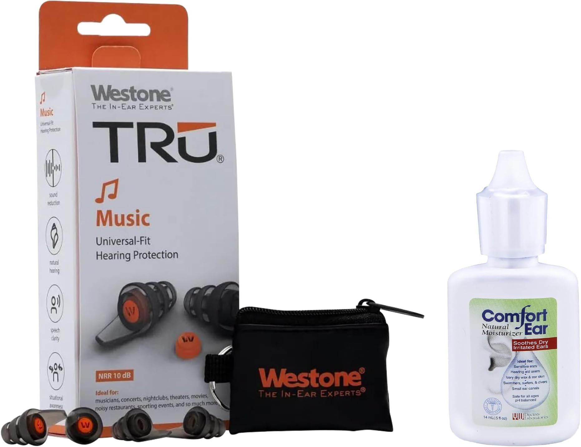 Westone Tru Music Earplugs with Natural Ear Drops for Itchy Ears, Ear Ache Drops Adults & Kids