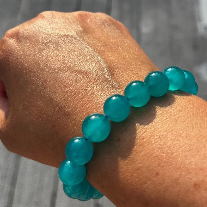 Bracelet gel amazonite 10mm ajustable sans fermoir extensible