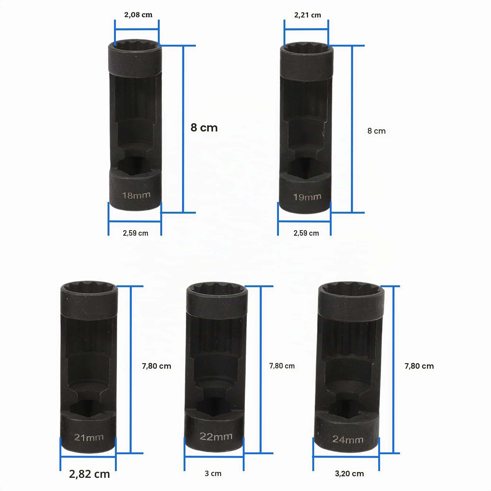 Tuercas de vaso de resorte, herramienta de montaje de amortiguador, 12 puntos 1/2, 18 mm, 19 mm, 21 mm, 22 mm, 24 mm, llave hexagonal 6496 VM número 3353-5 unidades
