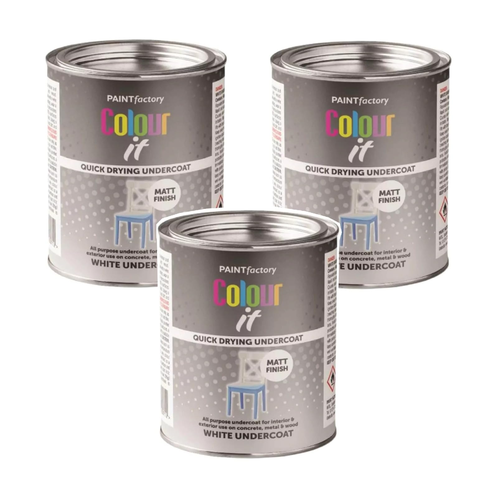 PNJB White Undercoat Tin Paint Matt Finish, Quick Drying, Interior &Exterior paint, Ideal for Furniture, Concrete, Wood, Metal, 300ml (3PCS)