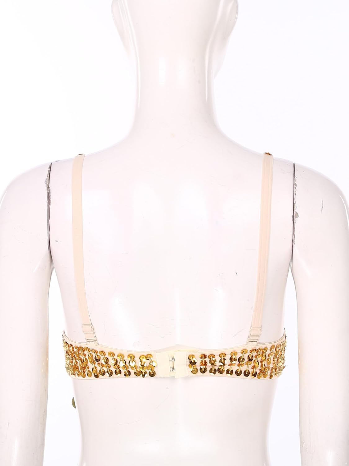 Linjinx Womens Sparkly Sequin Bra Beaded Belly Dance Tops with Tassels Costume for Halloween Party