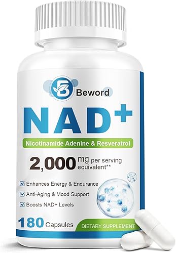 Suplemento liposomal NAD de 2000 mg, 180 cápsulas, fórmula 4 en 1 con ribósido de nicotinamida, trans-resveratrol, TMG y vitamina B3 | Sin OMG |