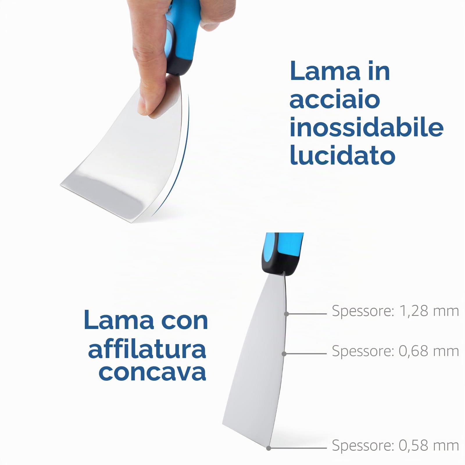 KEZERS Kit di strumenti manuali per cartongesso, 5 pezzi 10,2 cm 15,2 cm 20,3 cm 25,4 cm 30,5 cm Coltello per cartongesso in acciaio inossidabile con estremità martello in metallo, include spatola per