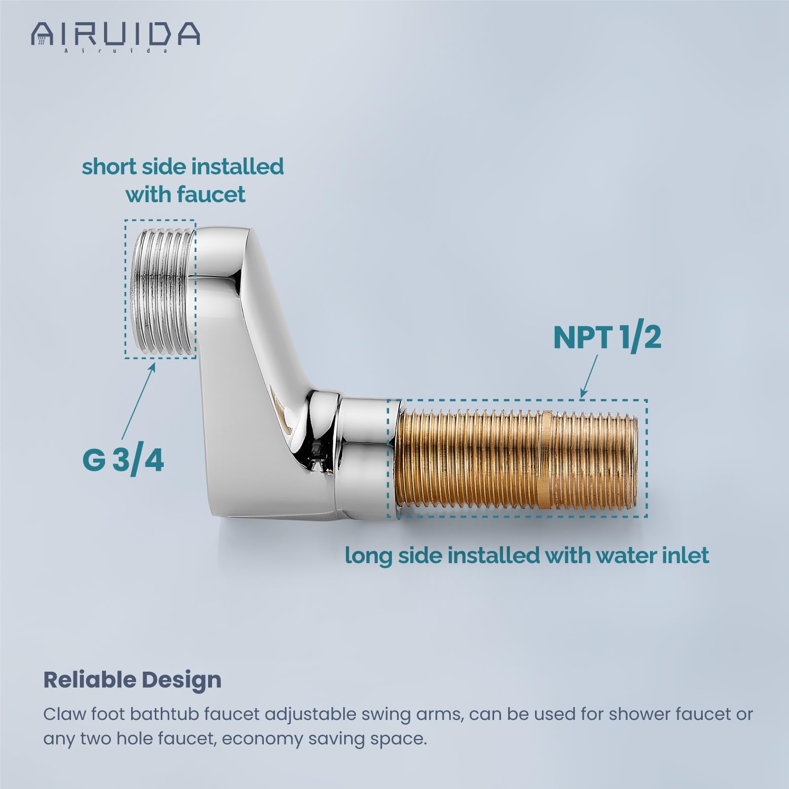 Airuida Verlängertes Gewinde, verstellbare Schwingarme, 9.5 cm, Wandhalterung, Klauenfuß, Badewanne, Dusche, Wasserhahn-Adapter, 5.4 cm, kommerzielle Nutzung, Exzenterschraube, 1 Paar, Chrompolitur