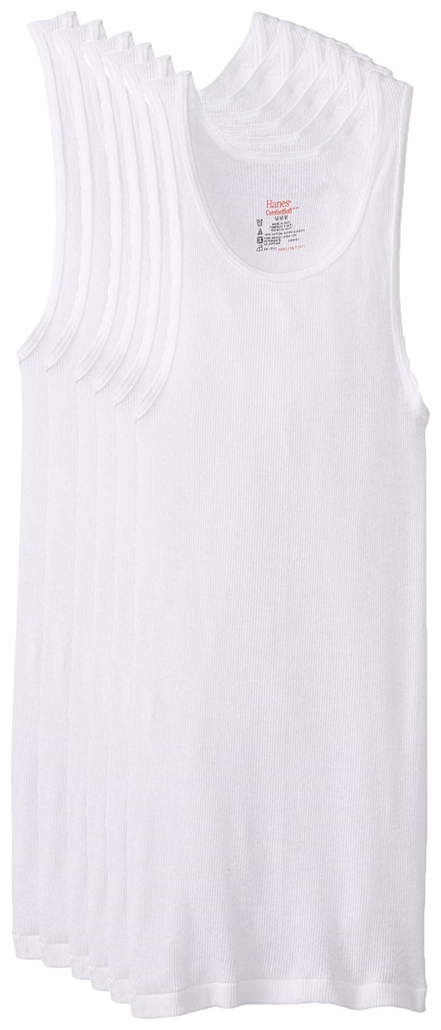 Hanes Men's Moisture-Wicking Ribbed Tanks 6 Pack